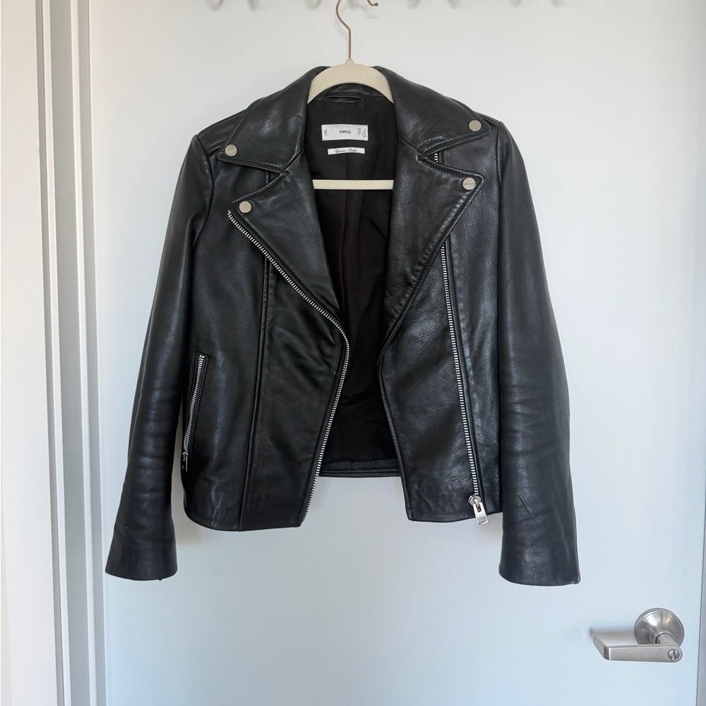 Mango Classic Black Leather Jacket